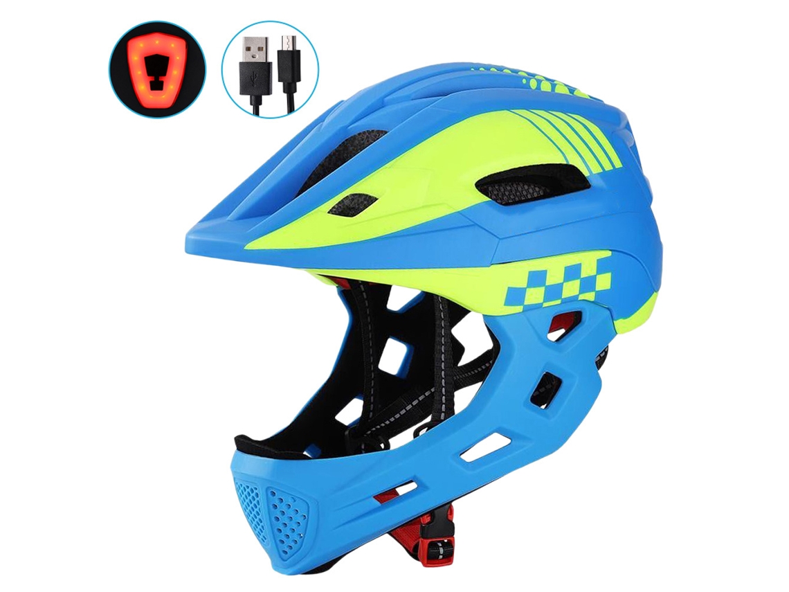 Casco Integral Para Niños Con Barbilla Desmontable Y Luz Trasera, Ligero Y Transpirable Para Ciclismo, Patinaje Y Deportes