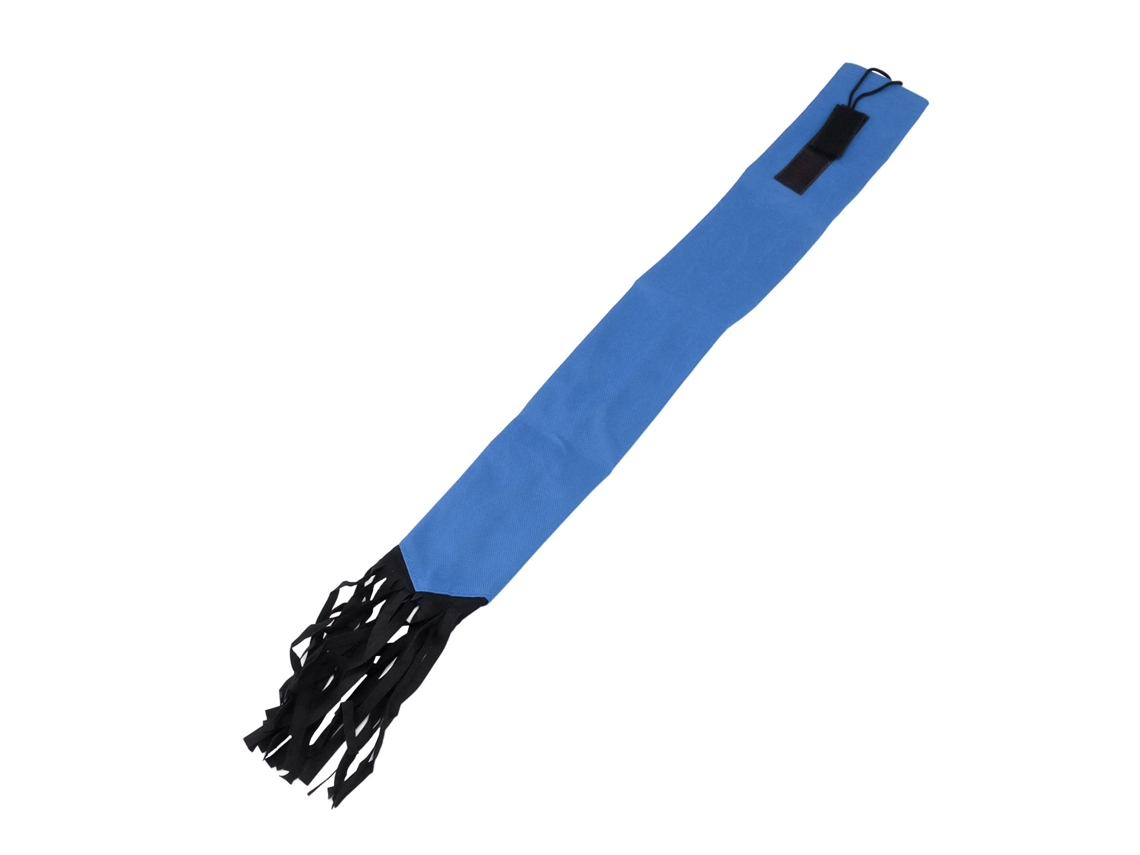Bolsa protectora para coleta de tela con flecos y velcro azul.