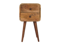 Mini mesita de noche curva de madera maciza, 2 cajones, beige - Muebles Artesanos