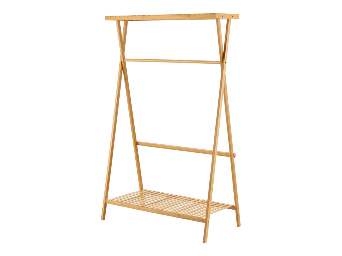 Perchero Burro Horten con 1 barra y 2 estantes bambú 140 x 90 x 45 cm - Color natural [EN.CASA]