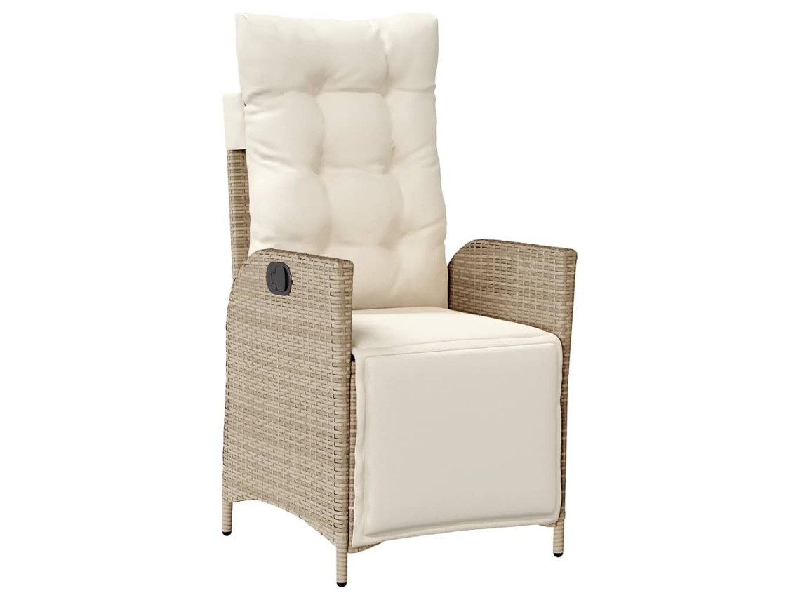 Silla de jardín reclinable con reposapiés, mimbre, beige, MAISON EXCLUSIVE