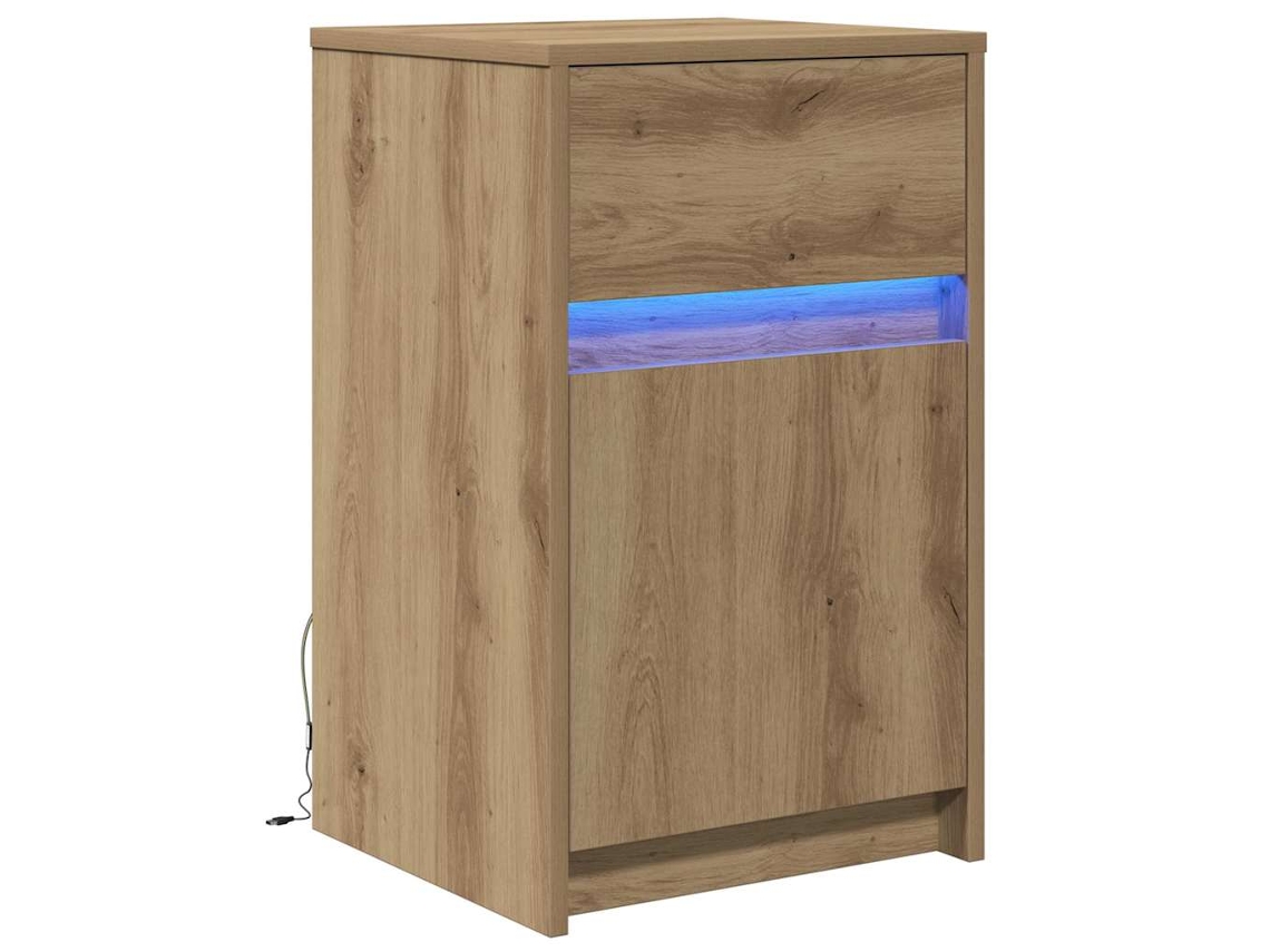 Maison Exclusive - Armario De Noche Led Con Cajón Roble Artisan 38 X 34 X 61 Cm