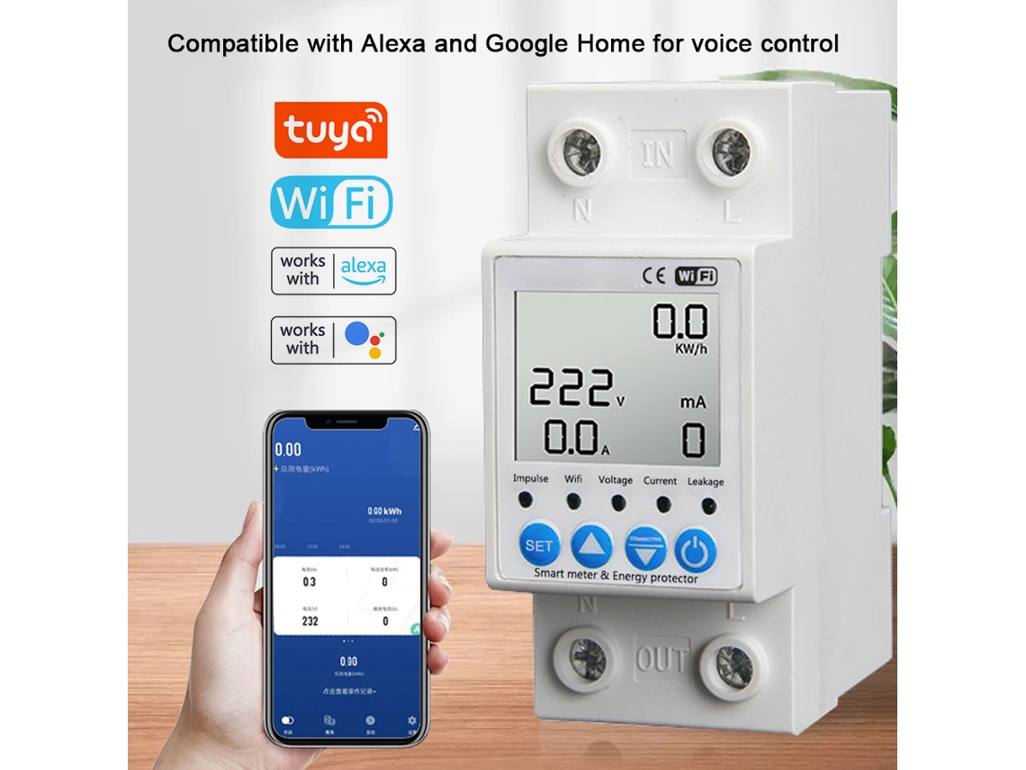 Llave Wifi Inteligente Tuya Con Protección Contra Fugas, Medidor De Energía Y Control Por Voz.