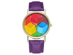 Reloj Casual De Moda Unisex Cuarzo Con Correa De Cuero Morado