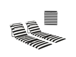 Conjunto 2 Esteiras Praia Dobráveis Encosto Ajustável Acolchoado 146x50x2cm Cinzento Branco