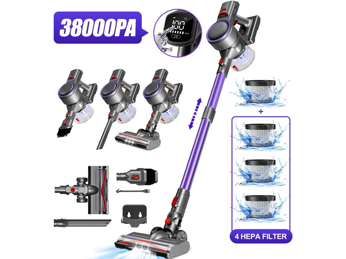 Aspirador Vertical 38000Pa 500W (30V, Autonomía de 50 Minutos, 1300ml) con Pantalla LED Integrada
