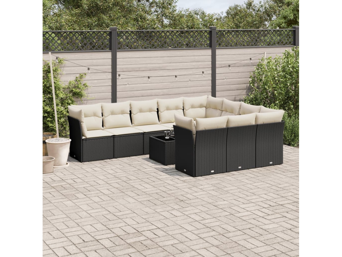 Conjunto de sofás de jardín de 11 piezas DKD Home Decor con cojines de mimbre negros