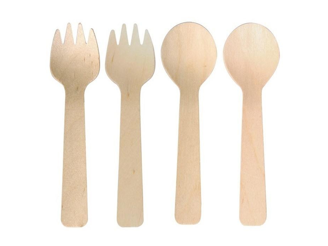 6 Cucharas + 6 Tenedores De Madera De 10 Cm