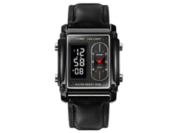 Reloj Skmei 1868 para hombre, cuadrado, con doble pantalla, resistente al agua, con correa de cuero Hengrongshen (negro)