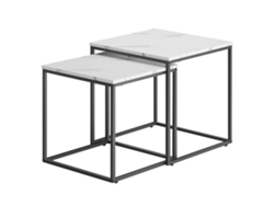 Mesa de centro cuadrada Leobert de dos piezas en mármol y patas negras