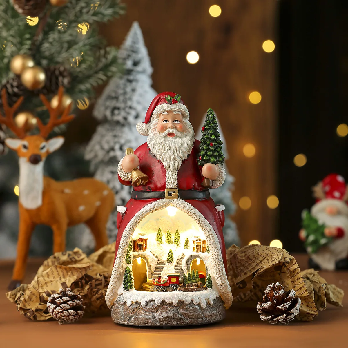 Caja De Música Multifuncional Exquisita Con Luces Led Giratorias De Resina (papá Noel)
