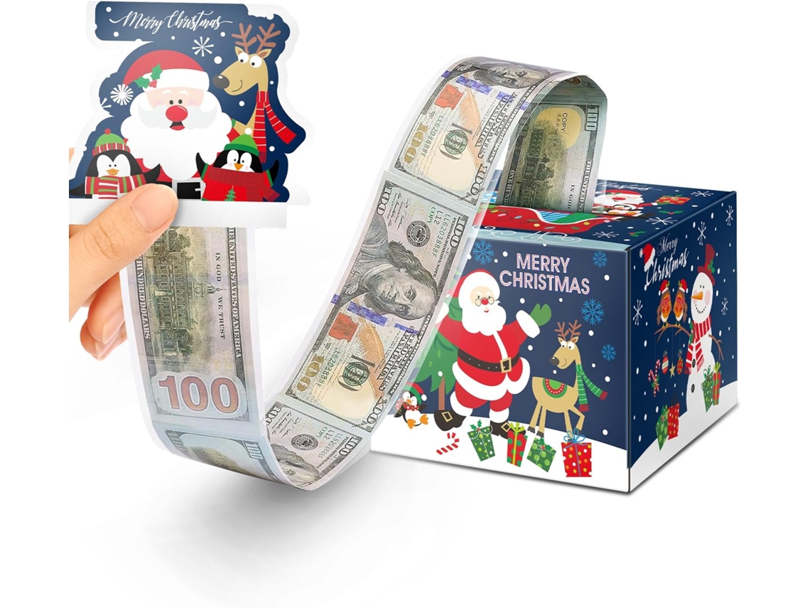 Caja de regalo navideña para dinero azul, organizador de dinero DIY con 50 bolsas transparentes Aeuzwr