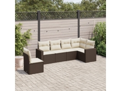 Conjunto de sofá de jardín de 6 piezas con cojines de mimbre sintético marrón de DKD Home Decor