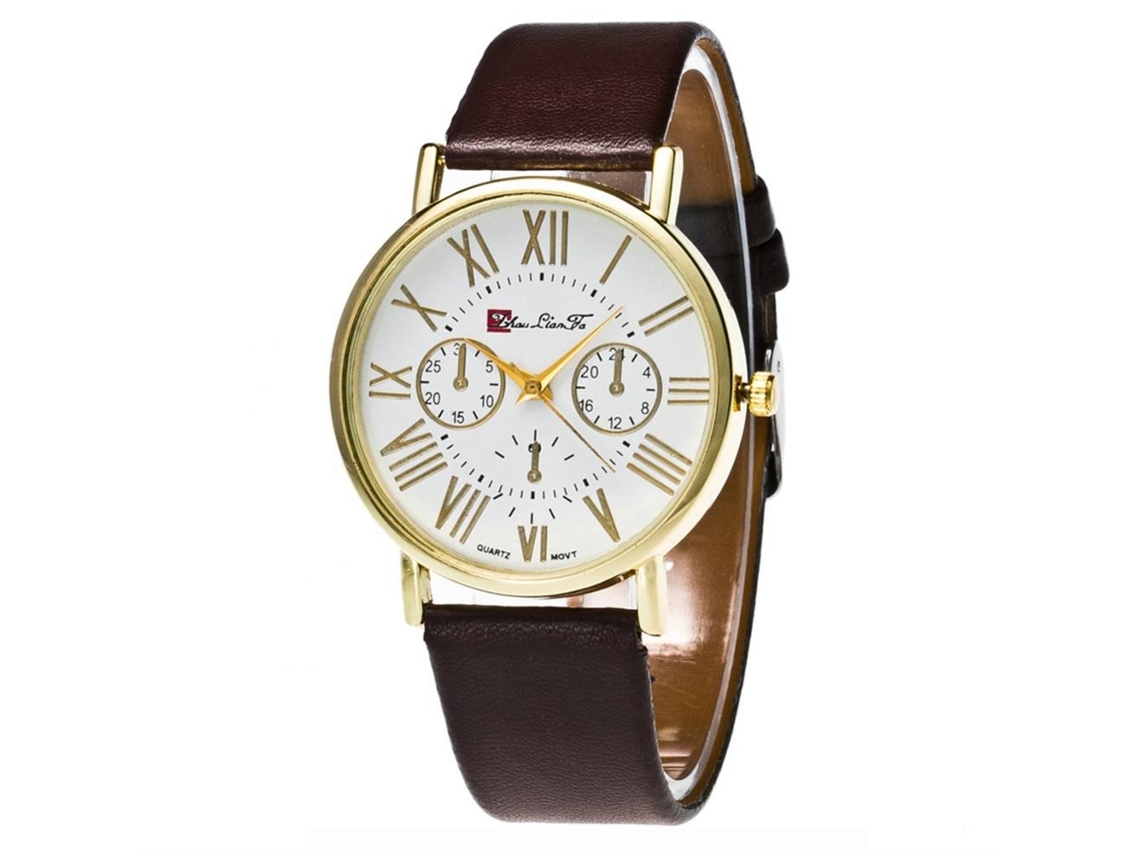 Reloj De Pulsera Unisex Casual De Cuero Pu Con Cristal De Quartzo Zhoulianfa (café)