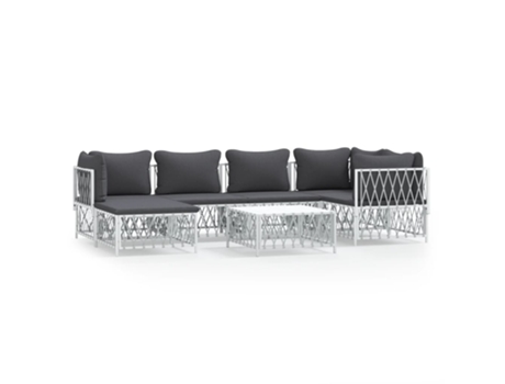 Conjunto 7 de muebles de jardín VIDAXL con cojines acero blanco