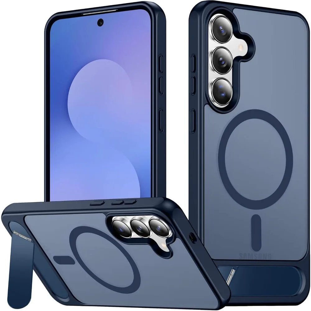 (azul, Galaxy S25 Ultra) Funda Para Teléfono Resistente A Los Golpes, Mate Y Agradable Al Tacto, Con Elegante Soporte Magnético Plegable.