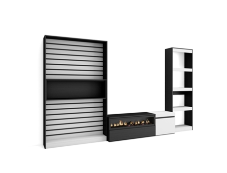 Muebles de Salón para TV 320x186x35cm Chimenea eléctrica Blanco y negro