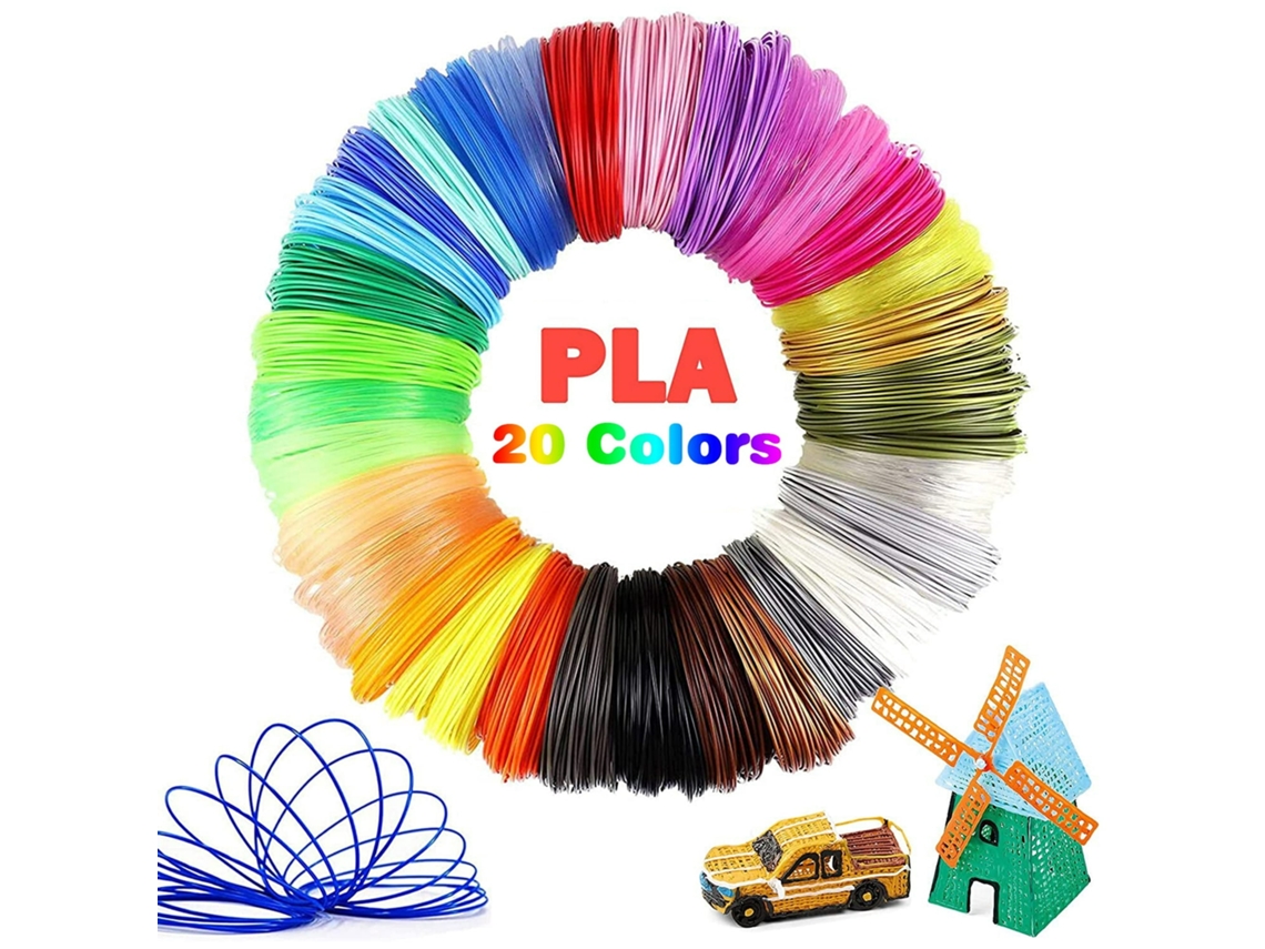 Núcleo de repuesto de filamento PLA para bolígrafo 3D de 20 colores, 5 metros por color, compatible con todas las impresoras 3D/bolígrafos 3D Siurn de 1,75 mm