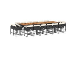 Juego de comedor de jardín de 17 piezas con cojines de mimbre, negro, EXCLUSIVO DE LA CASA (17 piezas)