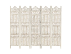 Separador LOVELY HOME de Escultura de Mano de 5 Paneles en Madera Maciza Blanca (200 x 165 cm)