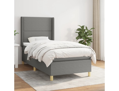 vidaXL Cama con somier y colchón 90x200 cm tela gris oscuro