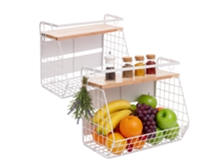 Relaxdays Frutero Magnético De Pared, Set De 2, Madera/metal, 30x35,5x21 Cm, Blanco/natural