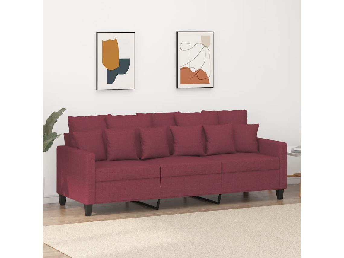 Sofá De 3 Plazas De Tela Rojo Tinto 180 Cm