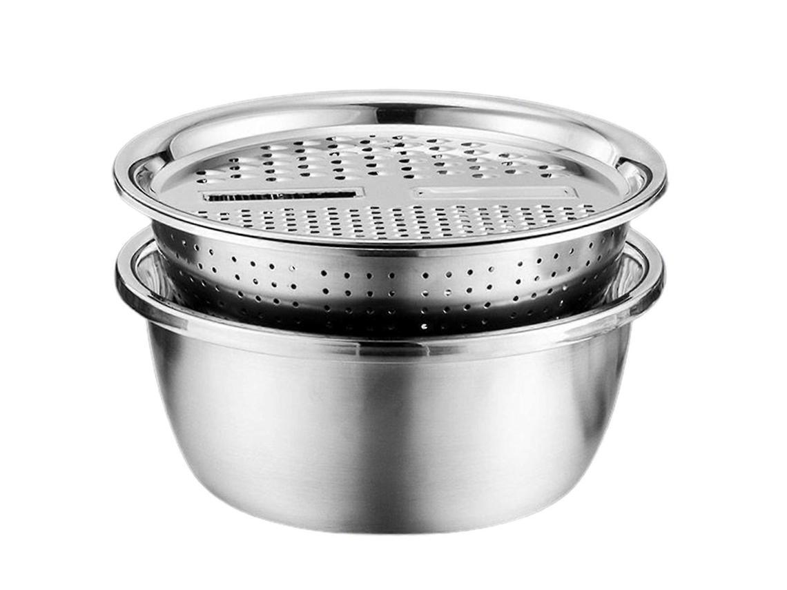Rallador de acero inoxidable 5 en 1 con cesta de drenaje, cortador de verduras multifuncional para la preparación de alimentos.