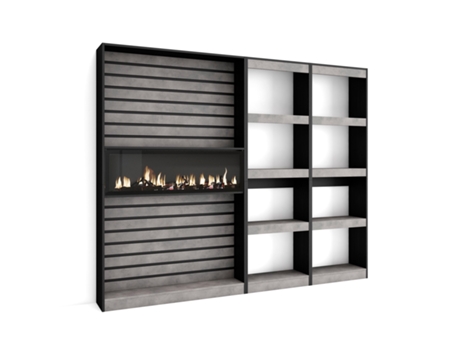 Librería estantería 230x186x25cm Salón - Comedor - Oficina Chimenea eléctrica Cemento SKRAUT HOME