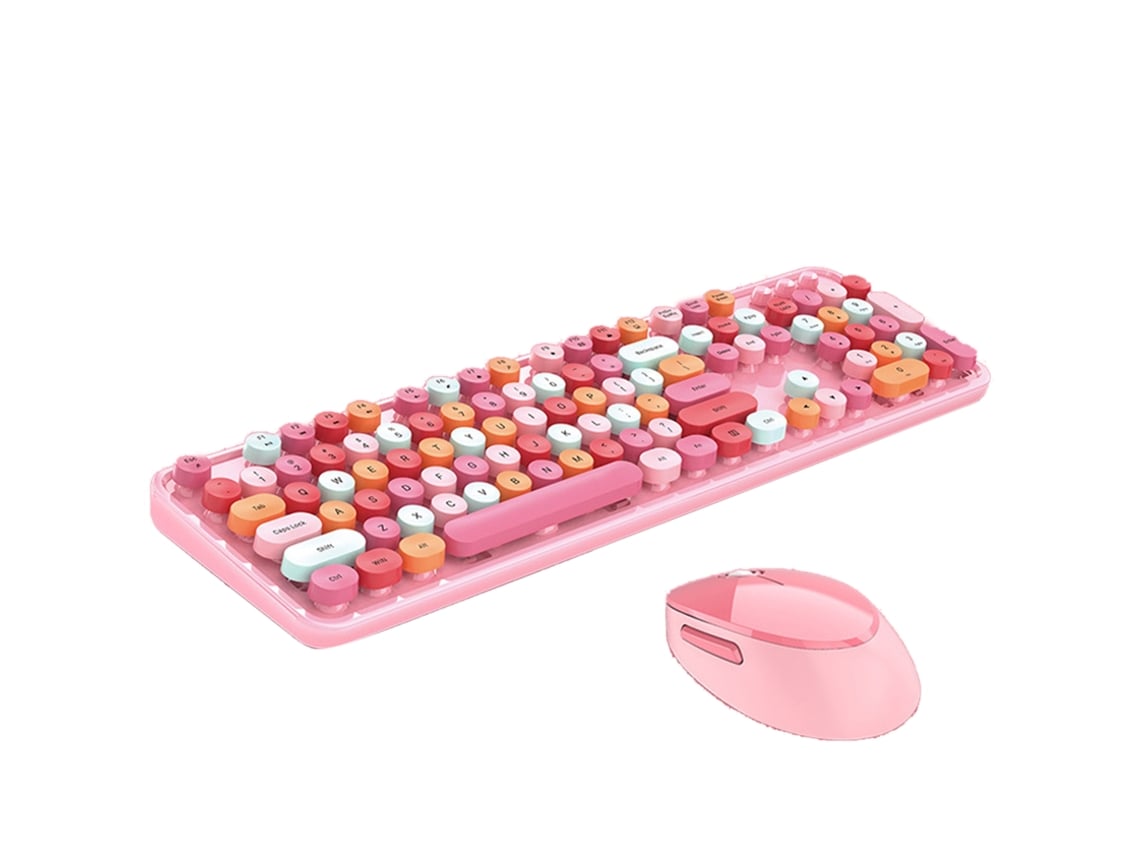 Teclado Y Ratón Inalámbricos Con Diseño De Chicas Punk Coloridas Y Ampliadas Para Juegos Y Uso De Oficina - Rosa