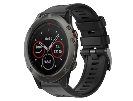 Correa para Garmin Fenix 5X Zafiro Hebilla de metal Correa de reloj de silicona de color sólido Negro VENISYMLIS