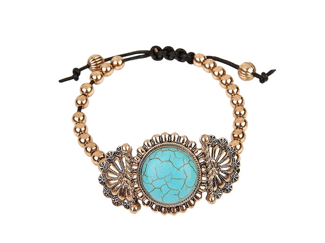 Pulsera retro turquesa con cordón, estilo bohemio, para mujer, joyería dorada. Nostalgia88