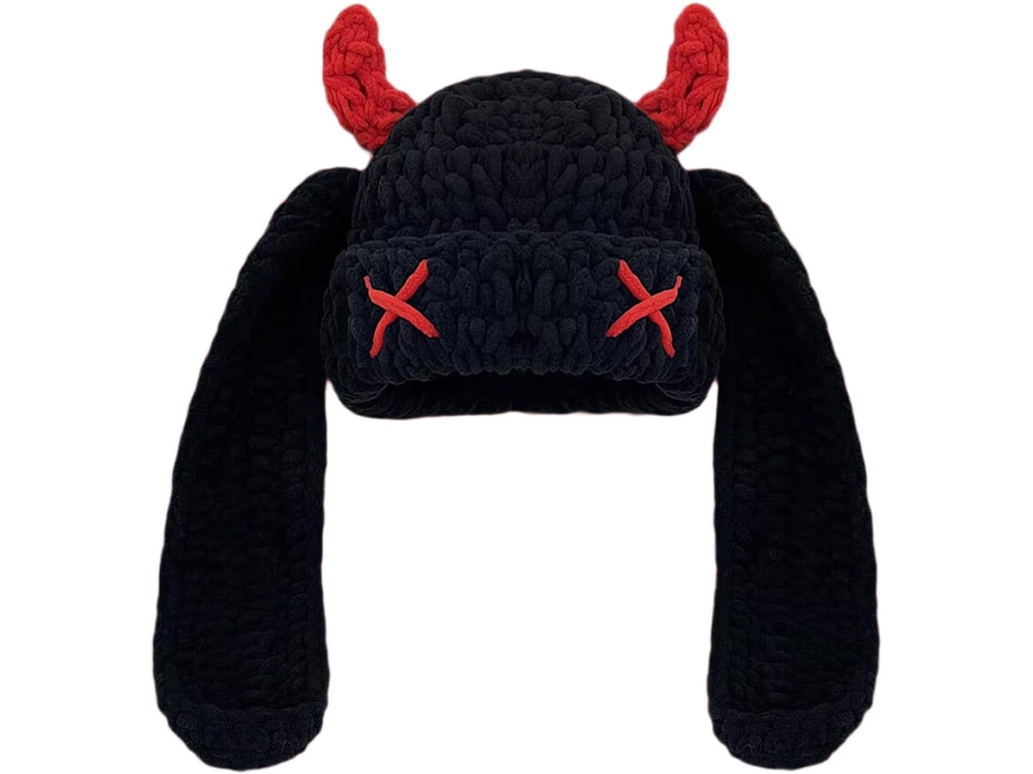 Gorro De Ganchillo Cálido Y Elástico Con Forma De Cuernos De Diablo Para Cosplay, Halloween, Navidad Y Disfraces.