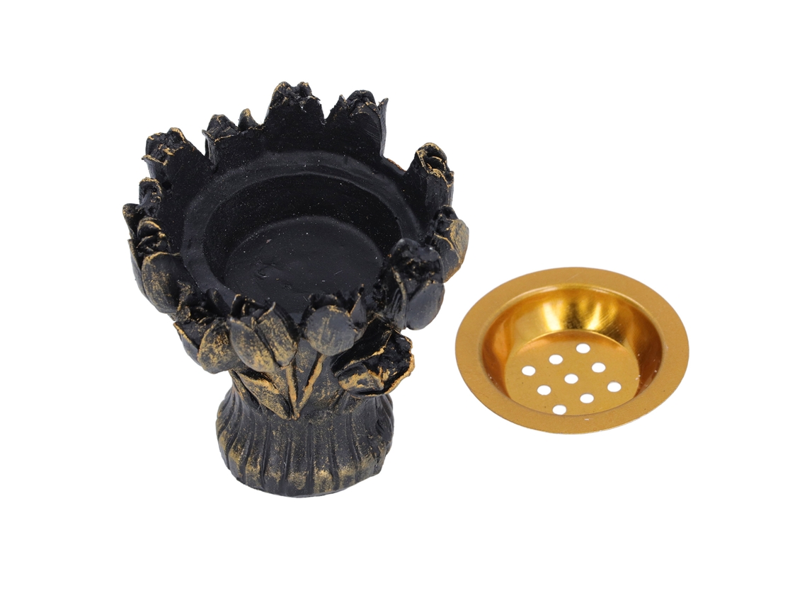 Quemador de resina decorativo compacto para uso en interiores.