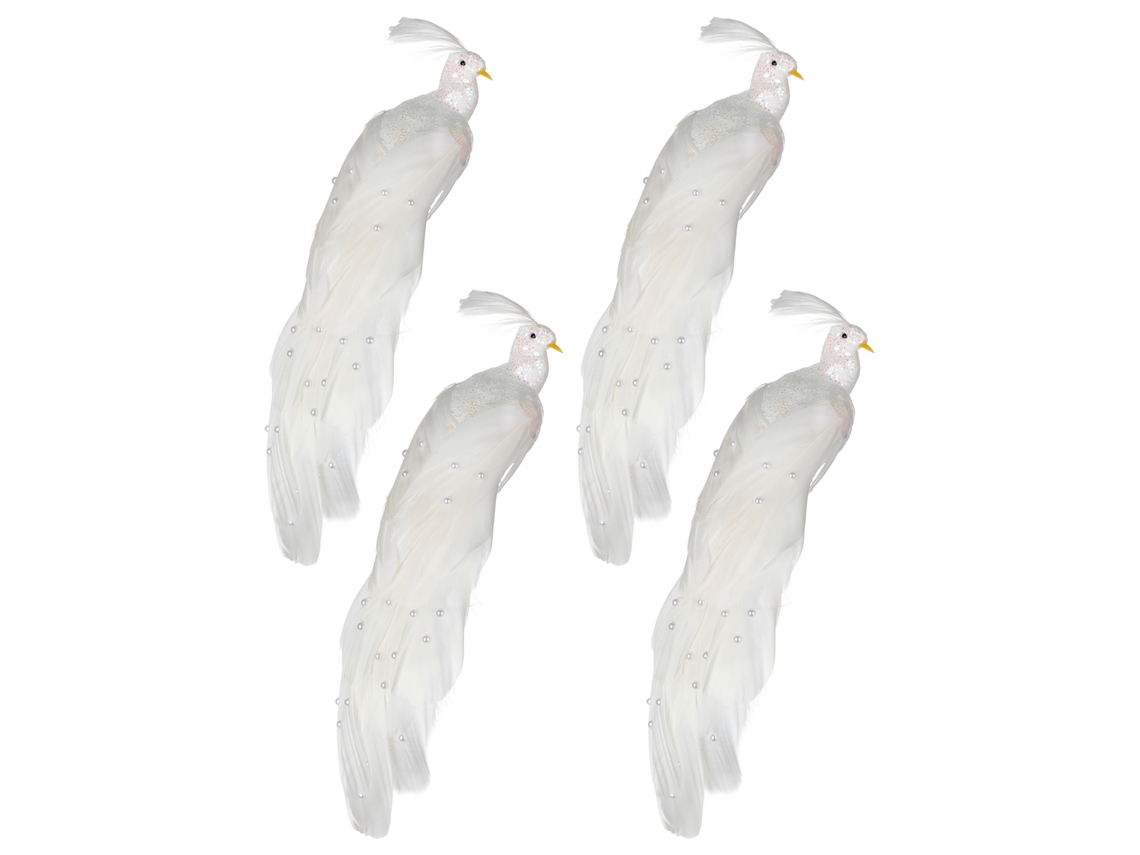 Plumas de pavo real blancas perladas con plumas simuladas, paquete de 6, 25 x 5 x 4 cm