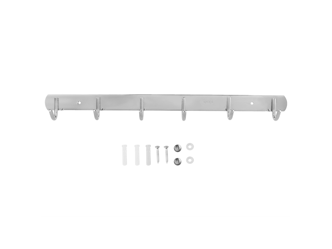 Toallero de baño con 6 ganchos, acero inoxidable.