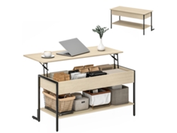 Mesa de centro elevable con almacenamiento y estante.