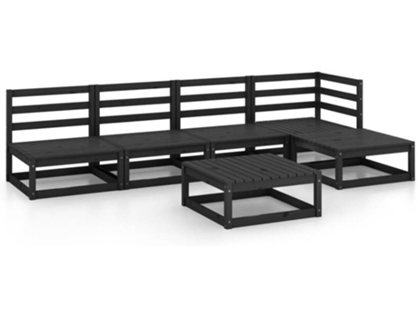 Conjunto 5 de muebles de jardín VIDAXL negro madera maciza de pino