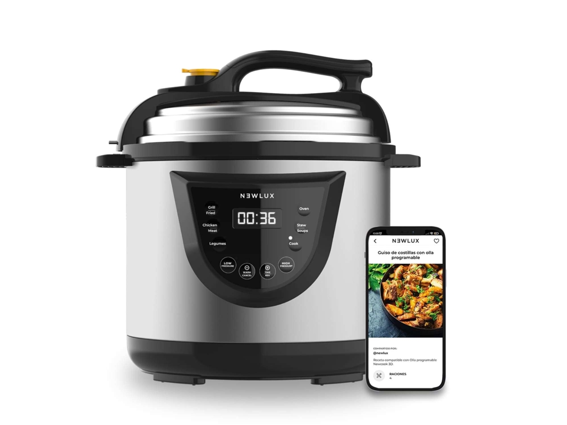 Olla Programable  Newlux Chef Pot V110 6L, 1000W, Programable 24h, Sist. Duopresión Negro