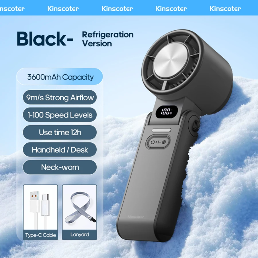 Ventilador Portátil De Mano De Alta Velocidad (negro), Batería Recargable De 3600 Mah, Mini Y Plegable.
