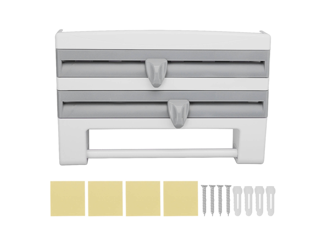 Soporte De Pared Multifuncional Para Película Adhesiva Con Cortador Para Cocina - Gris Azulado