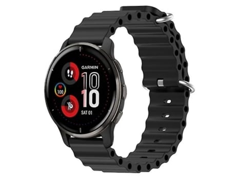 Correa De Reloj Inteligente Para Garmin Venu 2 Plus, Banda De Reloj Negra De Color Sólido De Silicona Estilo Océano De 20Mm VENISYMLIS