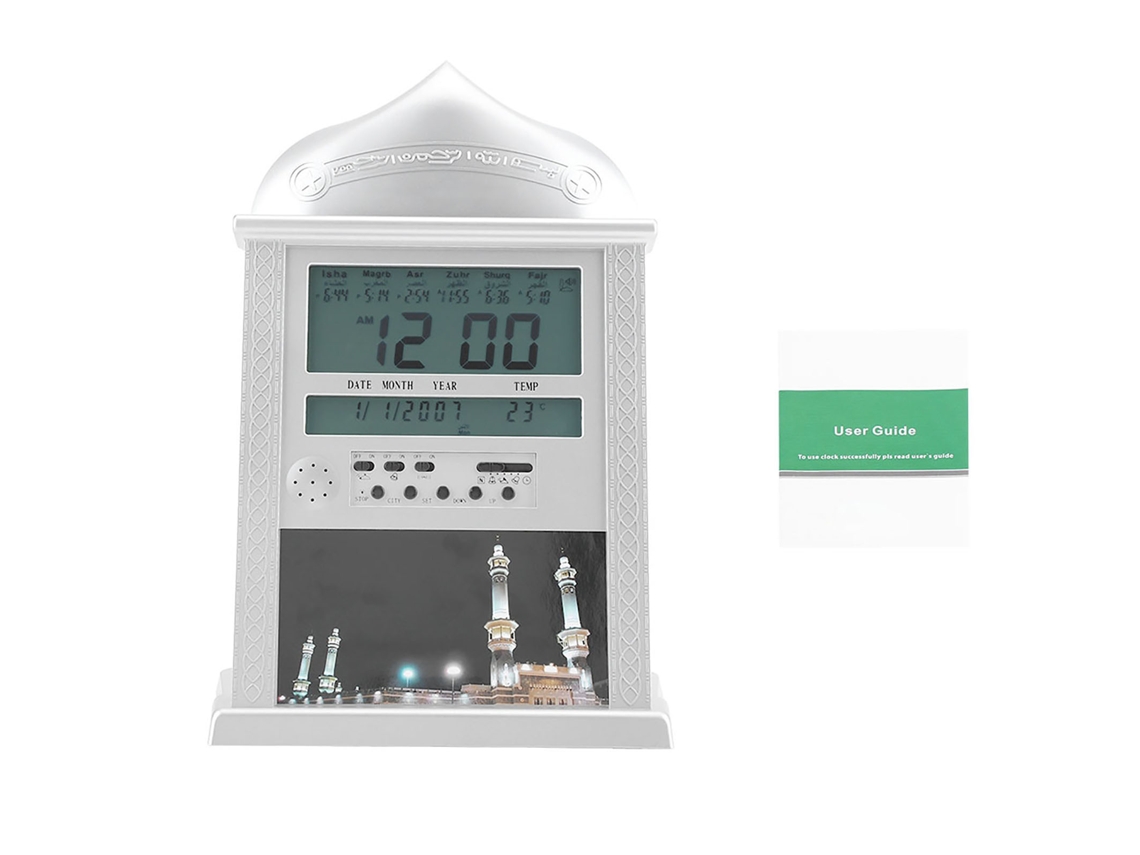 Baok - Reloj de mesa digital con alarma para la oración islámica musulmana, Azan, color plateado (pilas no incluidas).