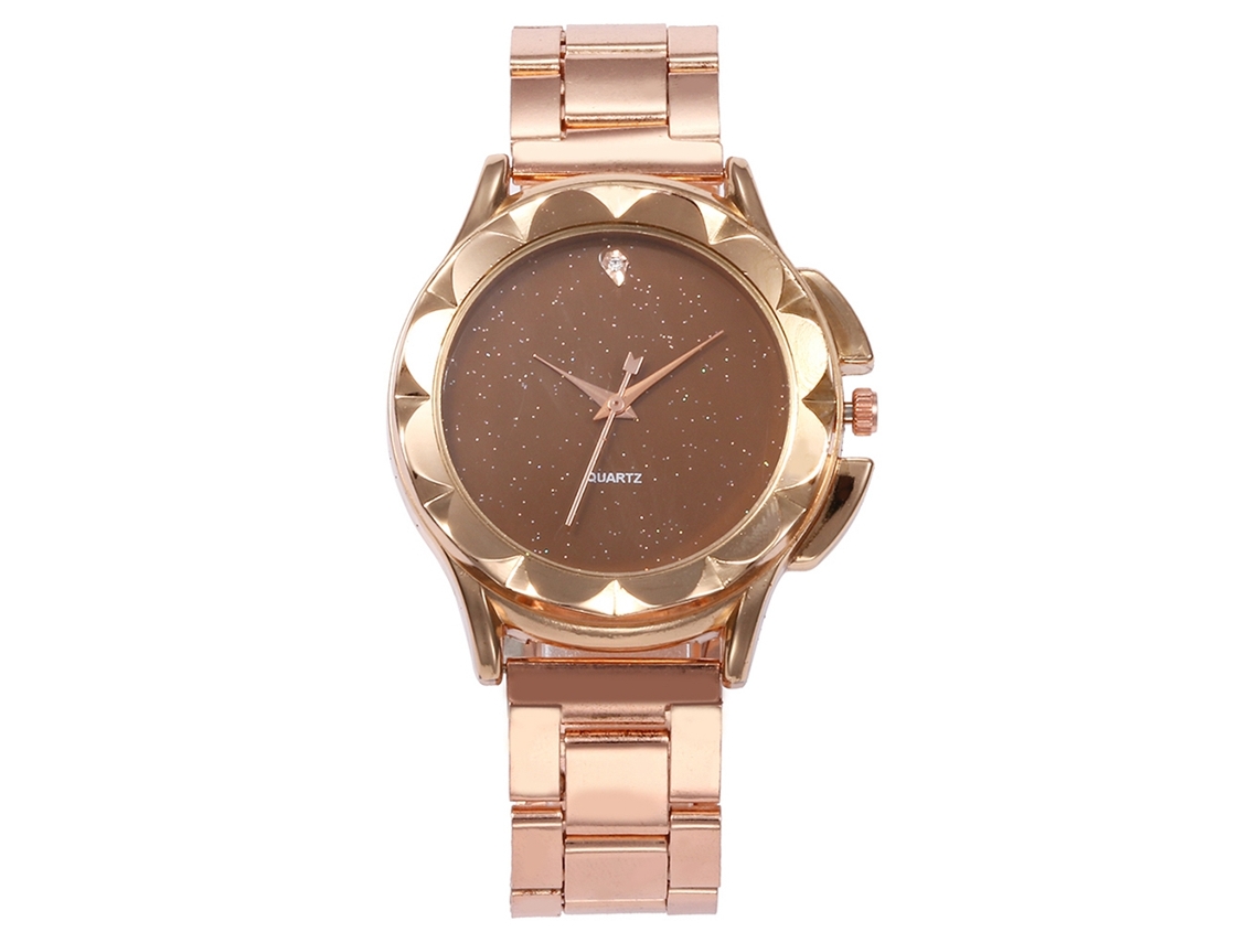 Reloj De Cuarzo Vansvar Para Mujer Con Correa De Aleación Y Diamantes De Imitación Con Estampado Floral Marrón.
