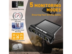 1- Sistema de monitoreo de presión de neumáticos (TPMS) con energía solar para vehículos recreativos y remolques TPMS con pantalla LCD, 4 sensores y monitoreo de presión.