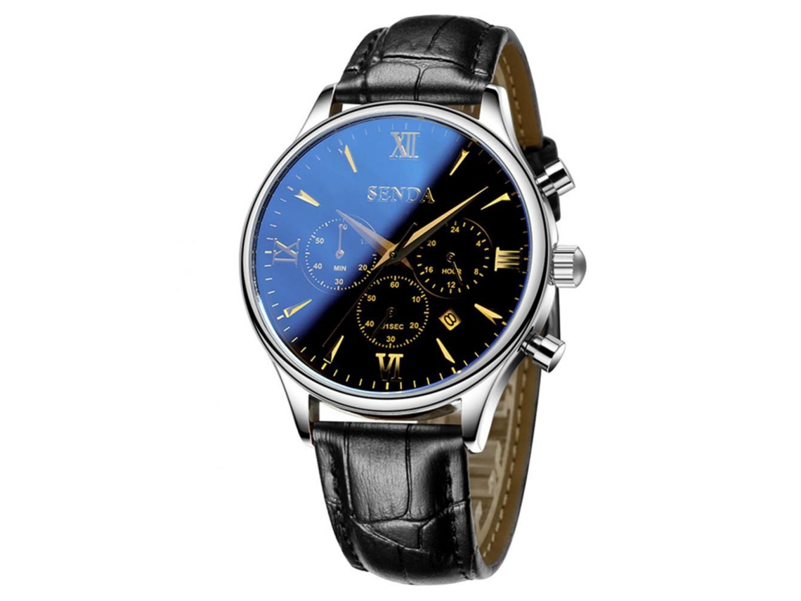 Reloj De Pulsera De Cuero Para Hombre, Estilo Casual De Negocios, Analógico De Cuarzo (negro)