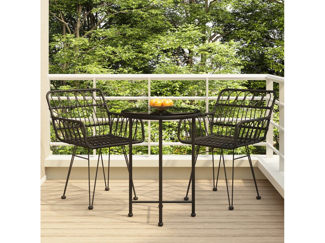 Juego De Comedor De Jardín 3 Piezas Ratán Sintético Negro