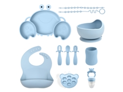 Set De Cubiertos Bebé Chrui 6+ Meses Plato Cangrejo + Vaso Babero 11 Piezas (azul)