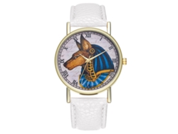 Reloj De Pulsera Unisex De Cuarzo Egipcio Antiguo Con Correa De Cuero Sintético Blanco.