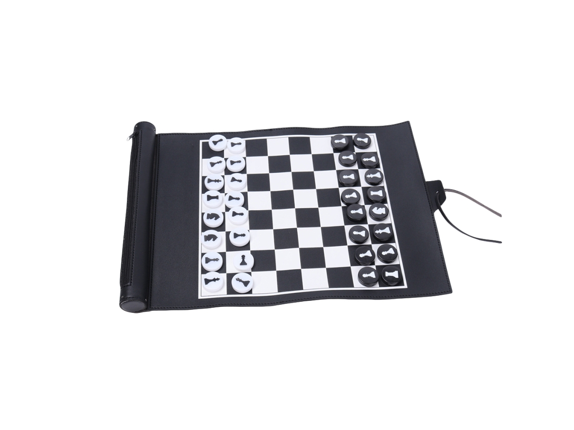 Juego De Ajedrez Portátil De Viaje De Piel Sintética Con Tablero Enrollable Para Niños Y Adultos.